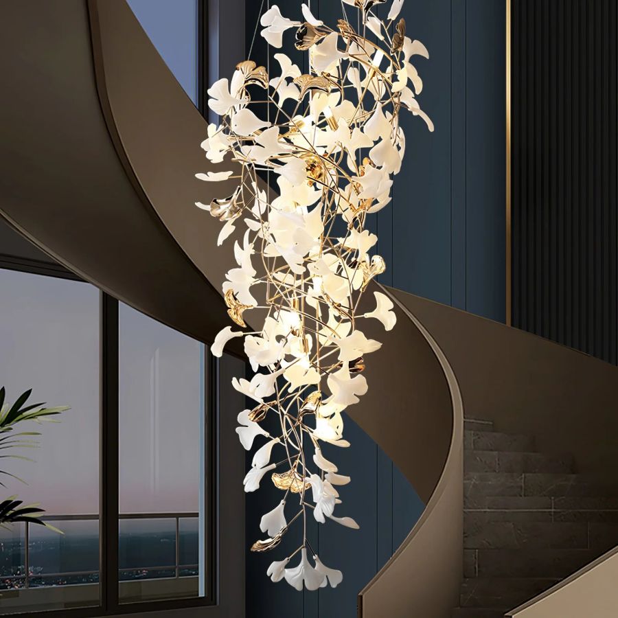 Tight Spiral Ginkgo Leaf Chandelier-MEET LIGHTING