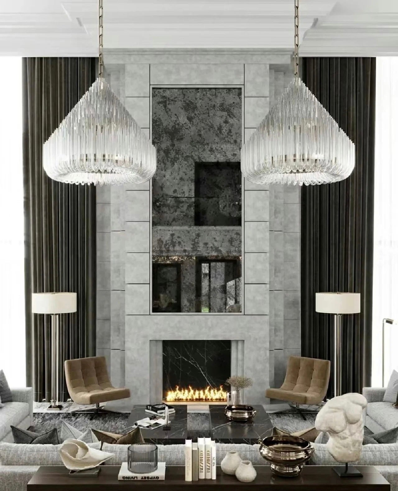 Extra Large Modern Tiers Clear Glass Tubes Chandelier for Living Room/Hotel Lobby-MEET LIGHTING