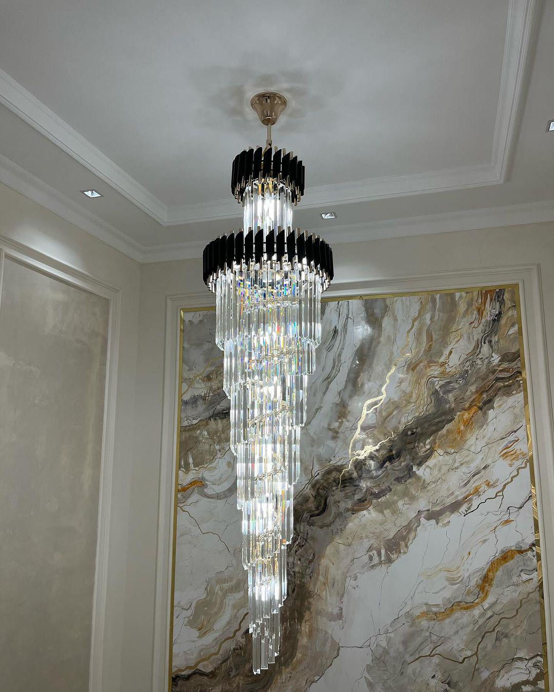 Spiral Crystal Chandelier For Foyer/ Staircase-MEET LIGHTING