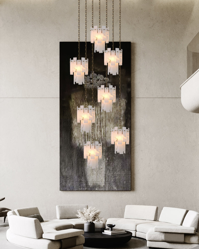 7-light 2-tier Alabaster marble Round Chandelier 13" with adjustable chain 150cm
