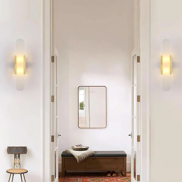 Modern Melange Elongated Alabaster Linear Wall Sconce