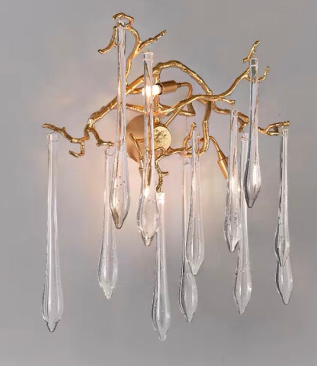 French Style Living Room Branch Crystal Drops Chandelier Modern Copper Gold Finish Dining Room Ceiling Lighting Fixture-MEET LIGHTING