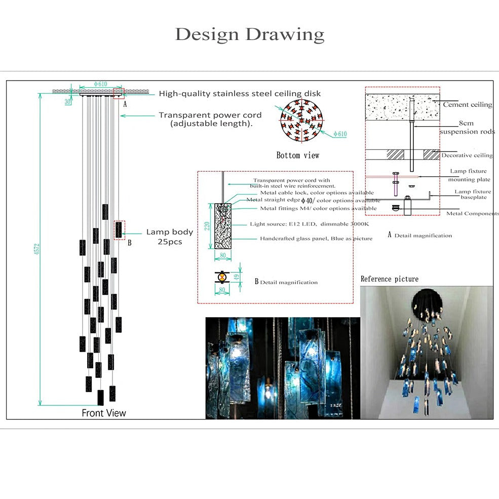 Art Design 1/25/60/84-Light Colorful Rectangle Cluster Glass Tile Pendant/Chandelier-MEET LIGHTING