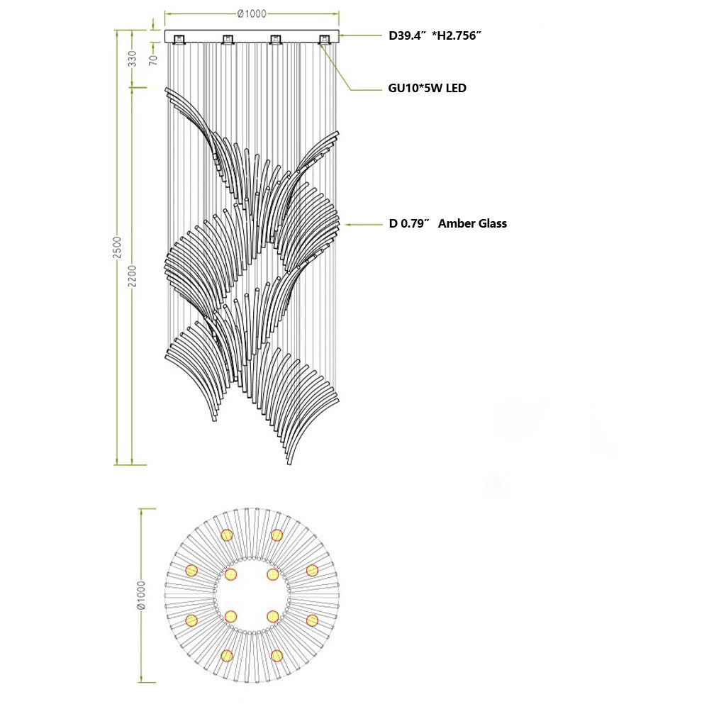 European Style Spiral Glass Chandelier for Staircase/Foyer/Hotel/Villa-MEET LIGHTING