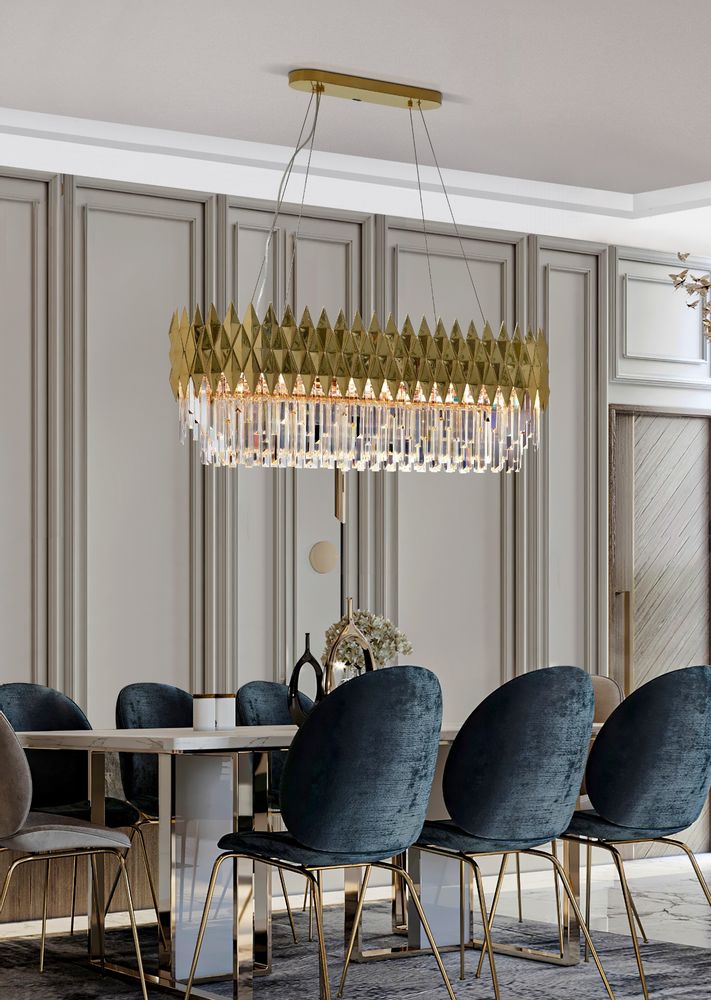 Luxury 1/2-Tier Round/Rectangular Gold Finish Crystal Chandelier for Living Room/Bedroom-MEET LIGHTING