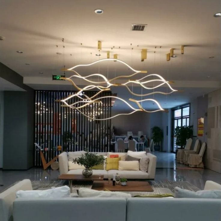 Modern Simple Brass Waving Chandelier for Living/Dining Room/Kitchen Island-MEET LIGHTING