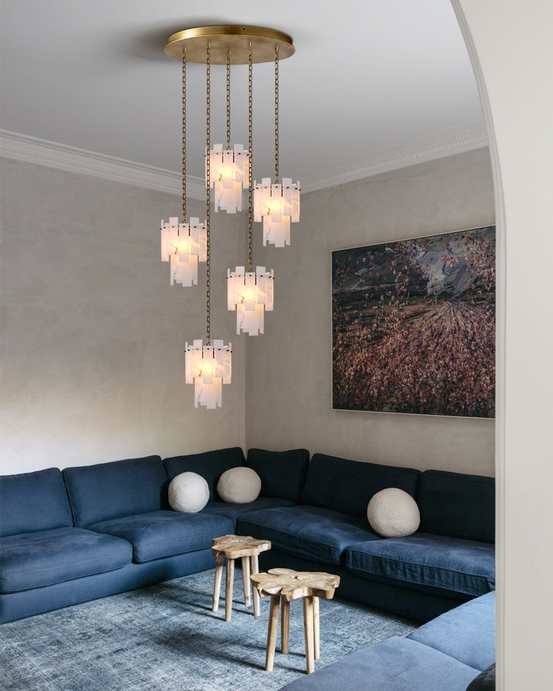 7-light 2-tier Alabaster marble Round Chandelier 13" with adjustable chain 150cm