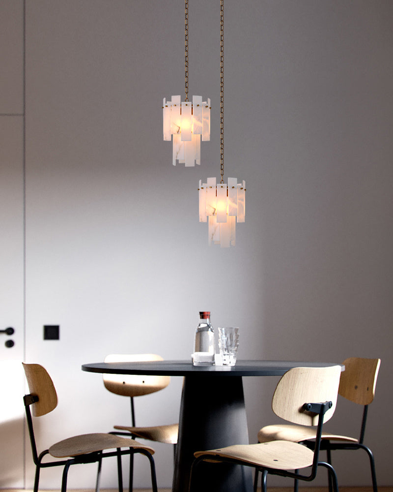 7-light 2-tier Alabaster marble Round Chandelier 13" with adjustable chain 150cm