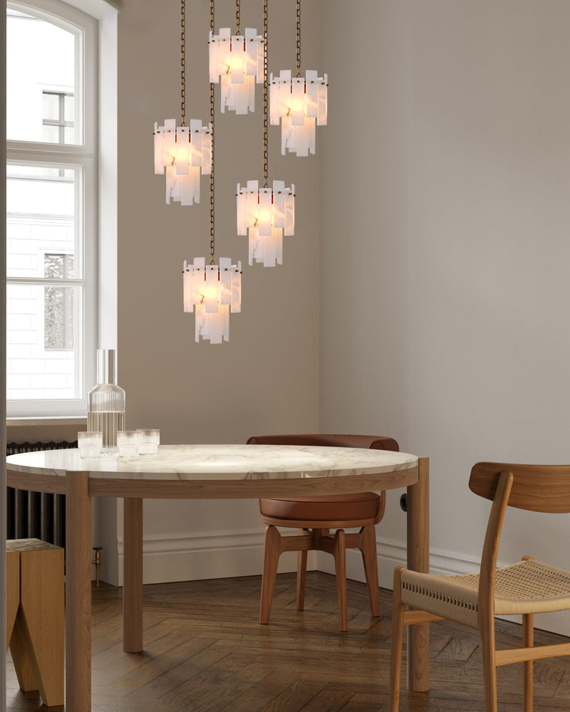 3/5/7-light Tired Alabaster marble Cluster Chandelier 13" with adjustable chain