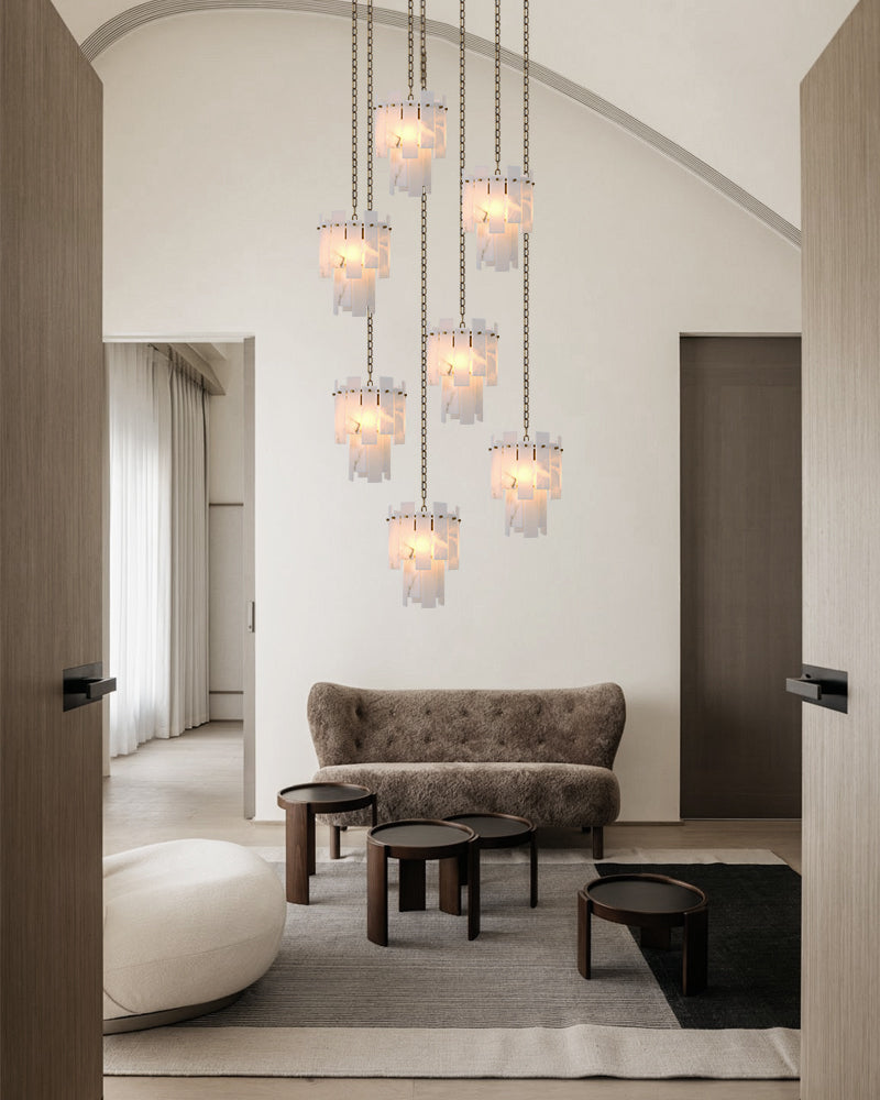 3/5/7-light Tired Alabaster marble Cluster Chandelier 13" with adjustable chain