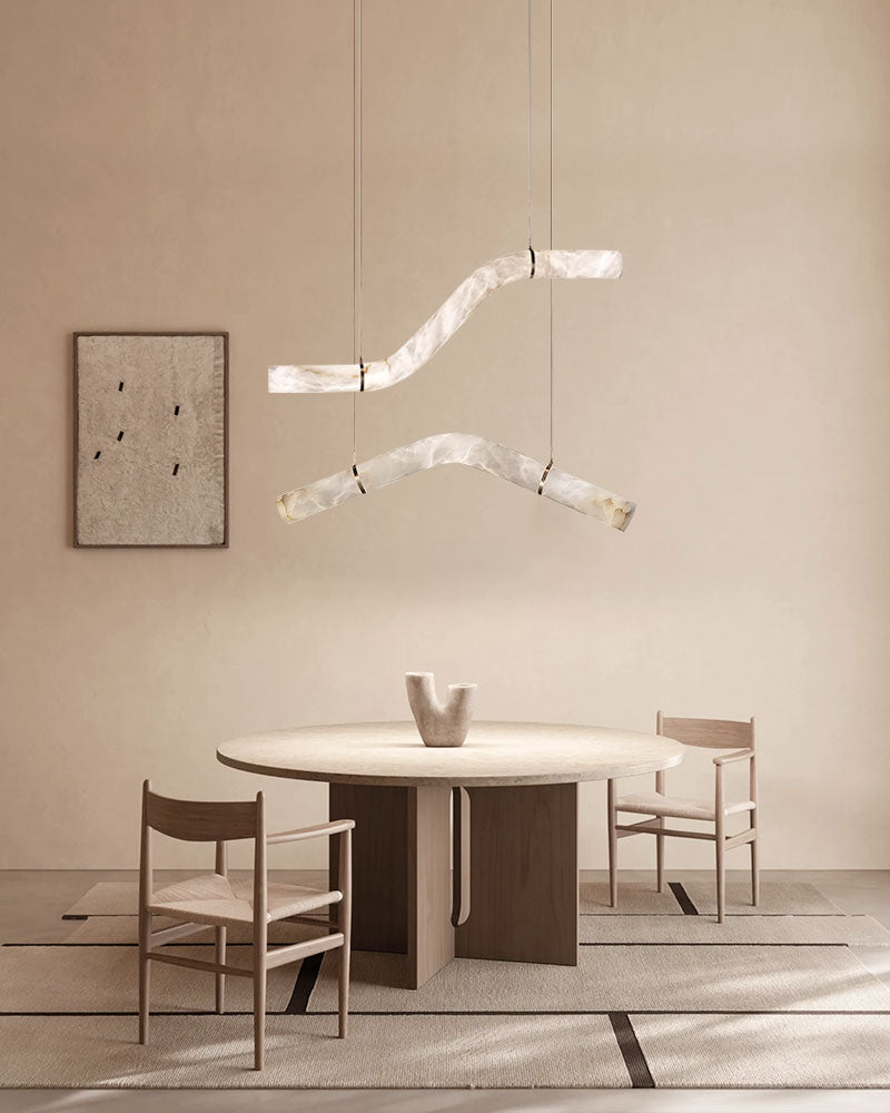 LED Linear Creative white Alabaster large copper Chandelier with straight/curved shape