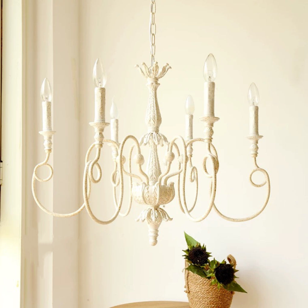 French Vintage Country Style White Rustic Iron Art Chandelier 6/8 Lights for Dining Room Bedroom Living Room-MEET LIGHTING