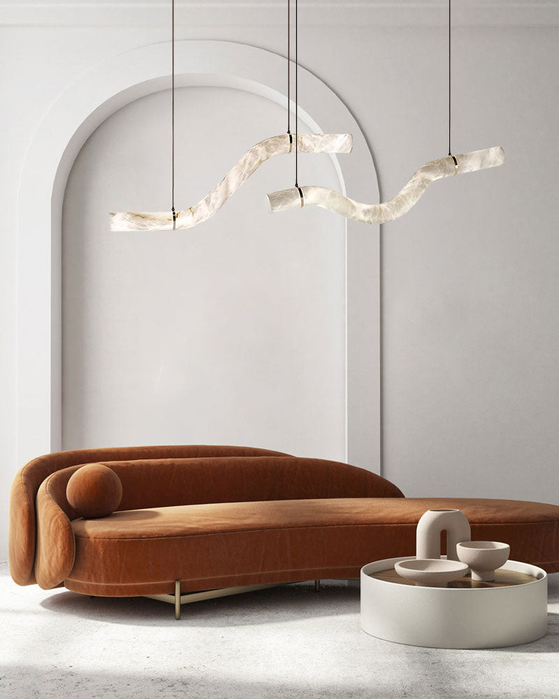 LED Linear Creative white Alabaster large copper Chandelier with straight/curved shape