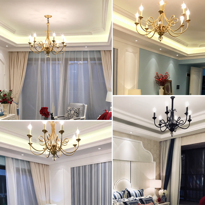 Candle Light Chandelier|Farmhouse Ceiling Fixtures|Natural Brass E14 Adjustable Length-MEET LIGHTING
