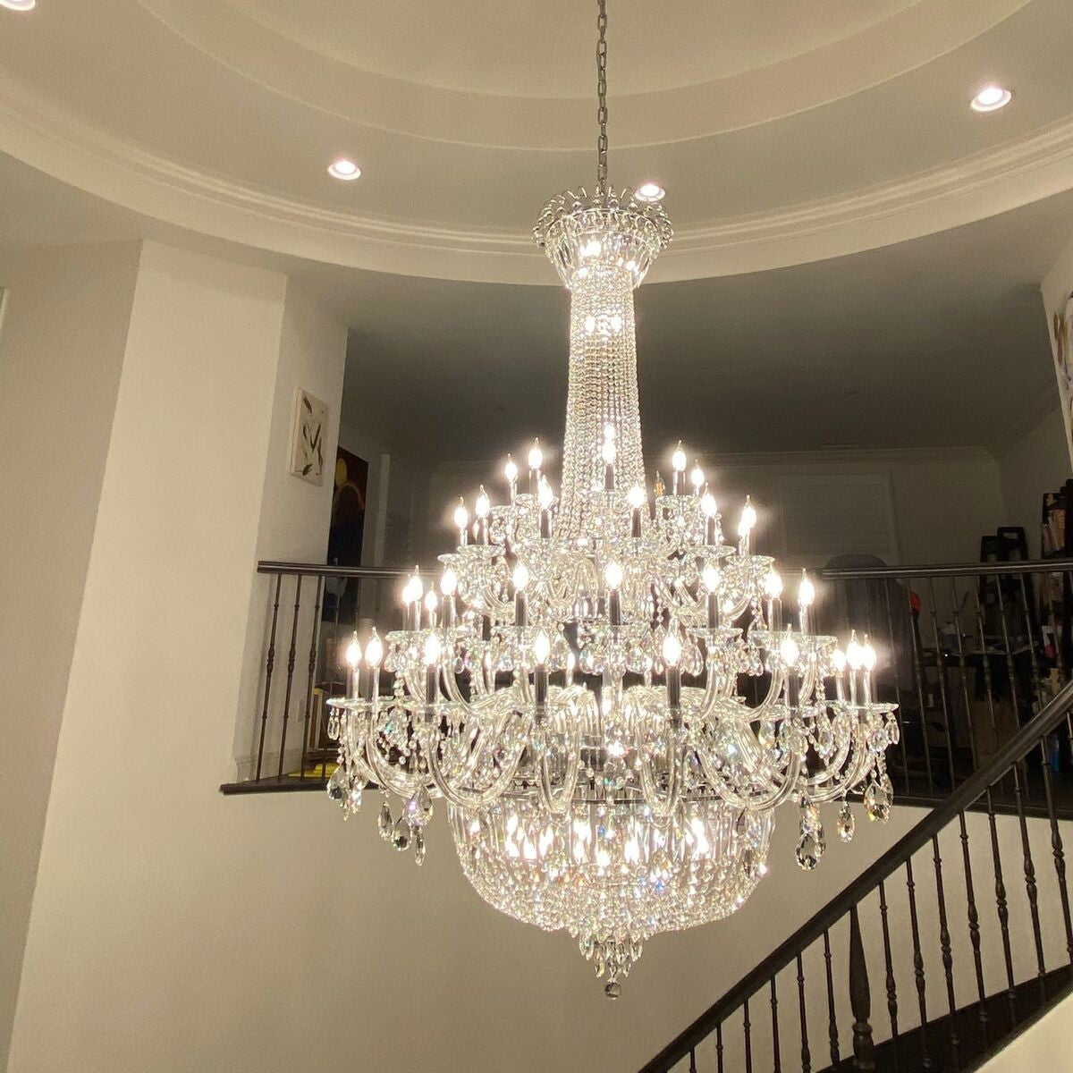 Extra Large European-style Multi-layers Candle Luxury Crystal Chandelier Gold Art Foyer/Staircase Decorative Light Fixture-MEET LIGHTING