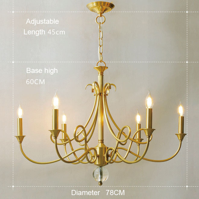 Candle Light Chandelier|Farmhouse Ceiling Fixtures|Natural Brass E14 Adjustable Length-MEET LIGHTING