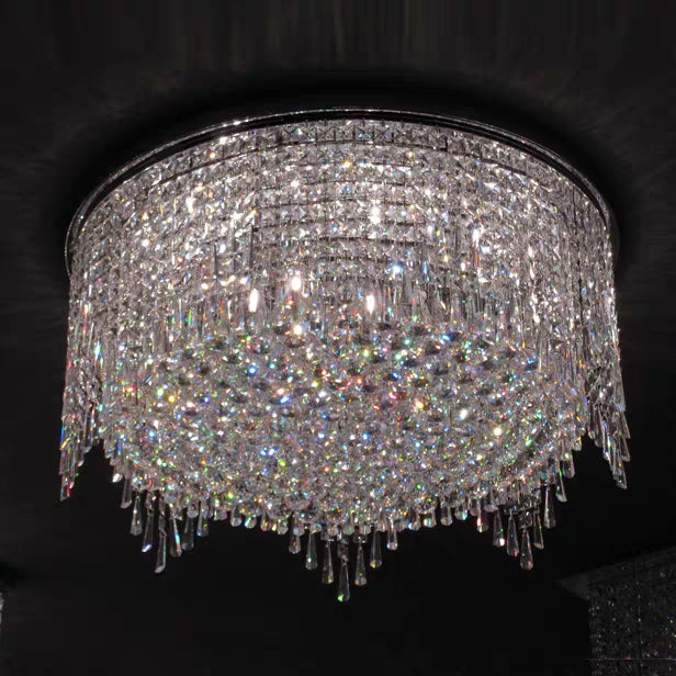 Minimalist Light Luxury Flush Mount Round Crystal Chandelier-MEET LIGHTING
