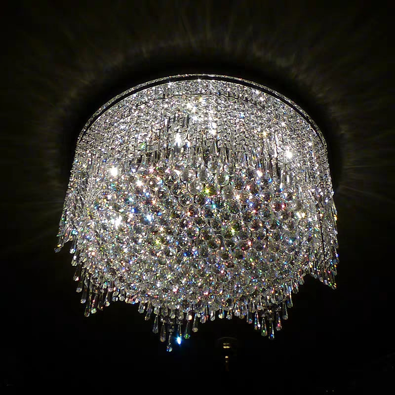 Minimalist Light Luxury Flush Mount Round Crystal Chandelier-MEET LIGHTING