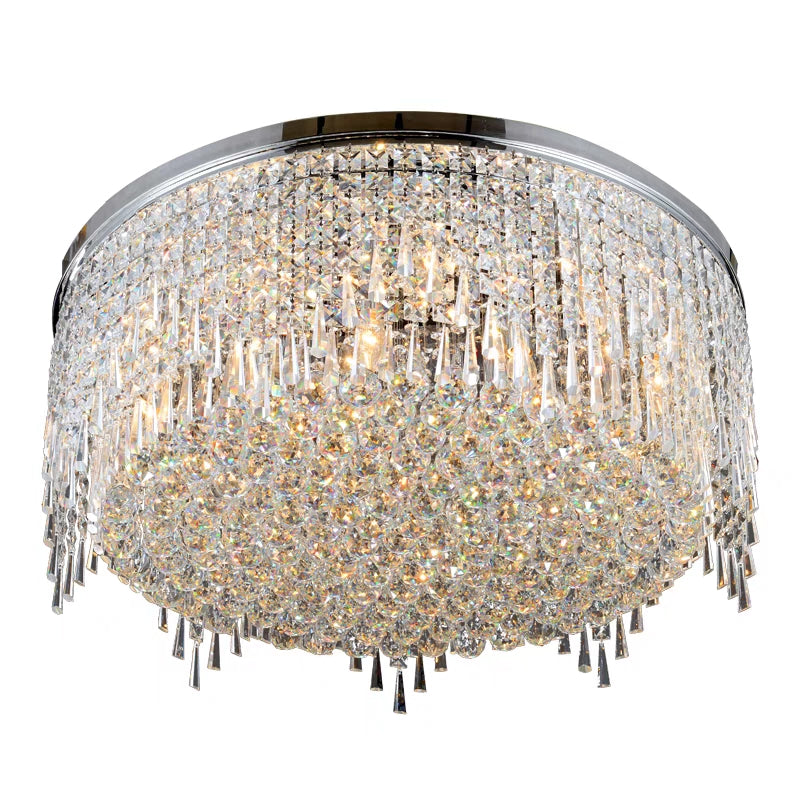 Minimalist Light Luxury Flush Mount Round Crystal Chandelier-MEET LIGHTING