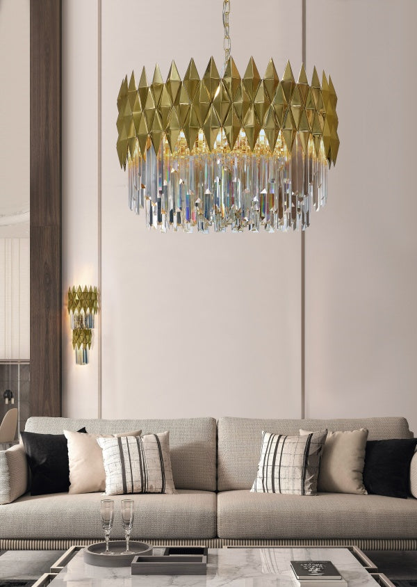 Luxury 1/2-Tier Round/Rectangular Gold Finish Crystal Chandelier for Living Room/Bedroom-MEET LIGHTING