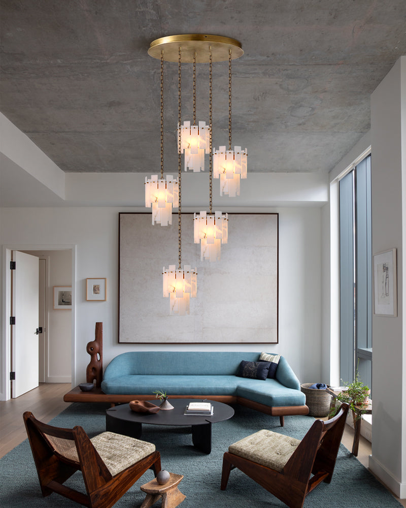 3/5/7-light Tired Alabaster marble Cluster Chandelier 13" with adjustable chain