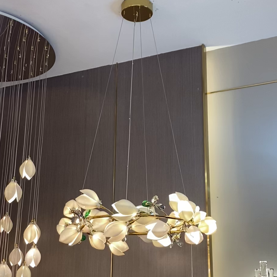 Art Design Creative Ceramic Magnolia Ring/Linear Chandelier for Bedroom/Living Room/Dining Room/Kitchen Island-MEET LIGHTING