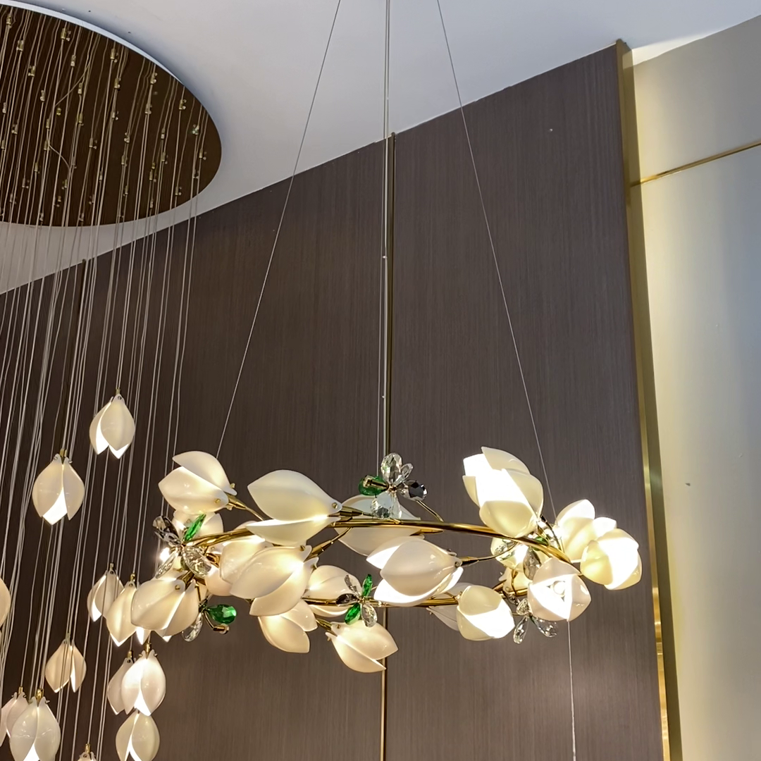Art Design Creative Ceramic Magnolia Ring/Linear Chandelier for Bedroom/Living Room/Dining Room/Kitchen Island-MEET LIGHTING