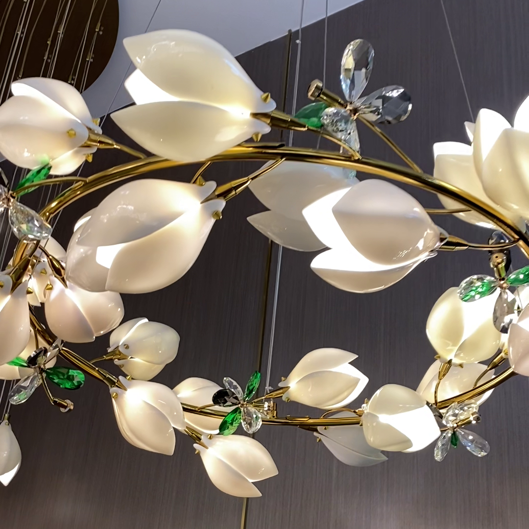 Art Design Creative Ceramic Magnolia Ring/Linear Chandelier for Bedroom/Living Room/Dining Room/Kitchen Island-MEET LIGHTING