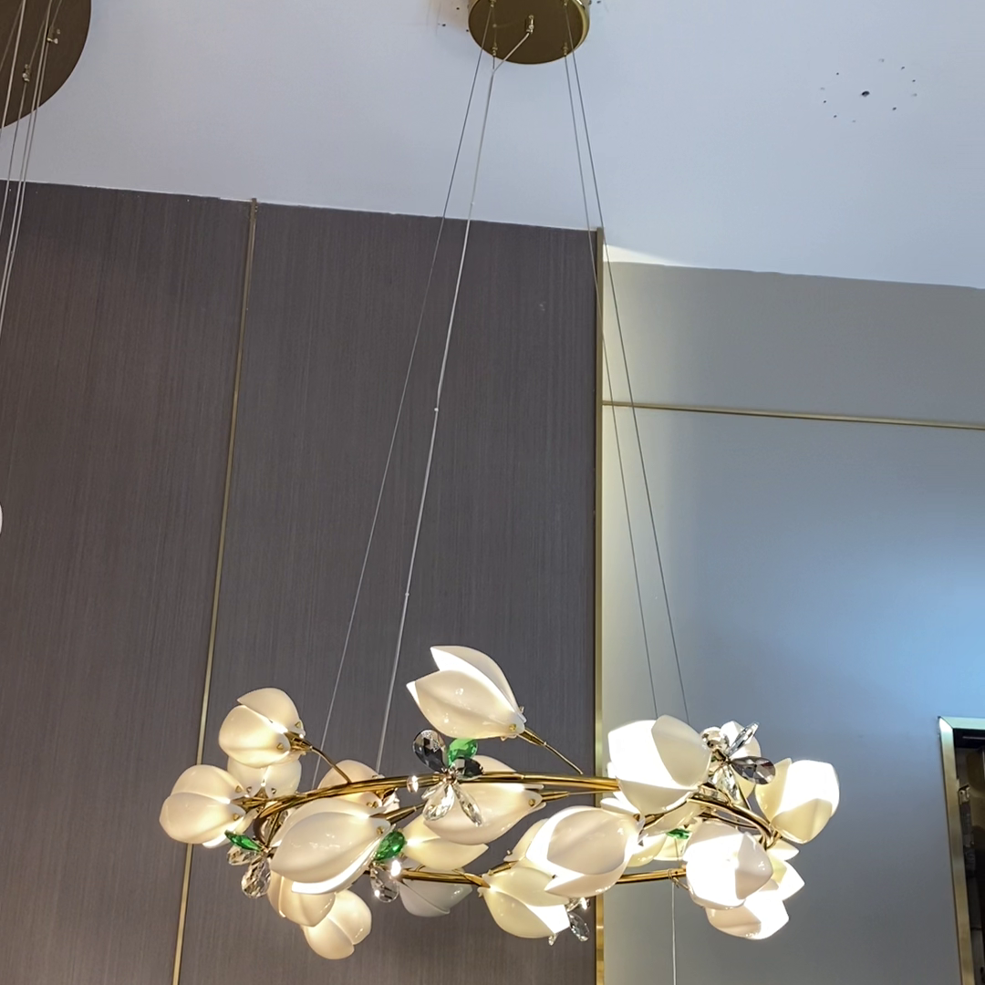 Art Design Creative Ceramic Magnolia Ring/Linear Chandelier for Bedroom/Living Room/Dining Room/Kitchen Island-MEET LIGHTING