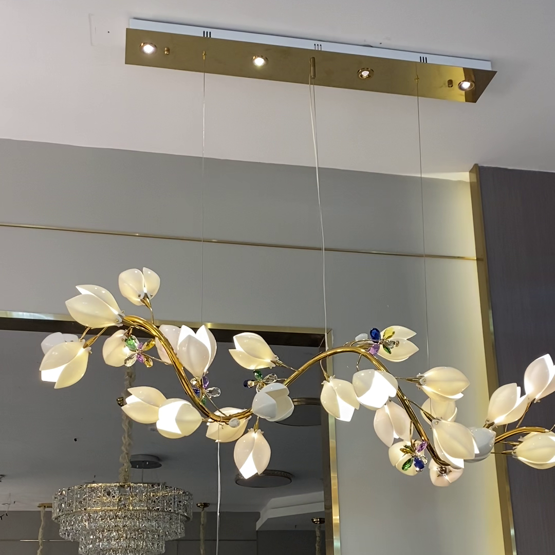 Art Design Creative Ceramic Magnolia Ring/Linear Chandelier for Bedroom/Living Room/Dining Room/Kitchen Island-MEET LIGHTING