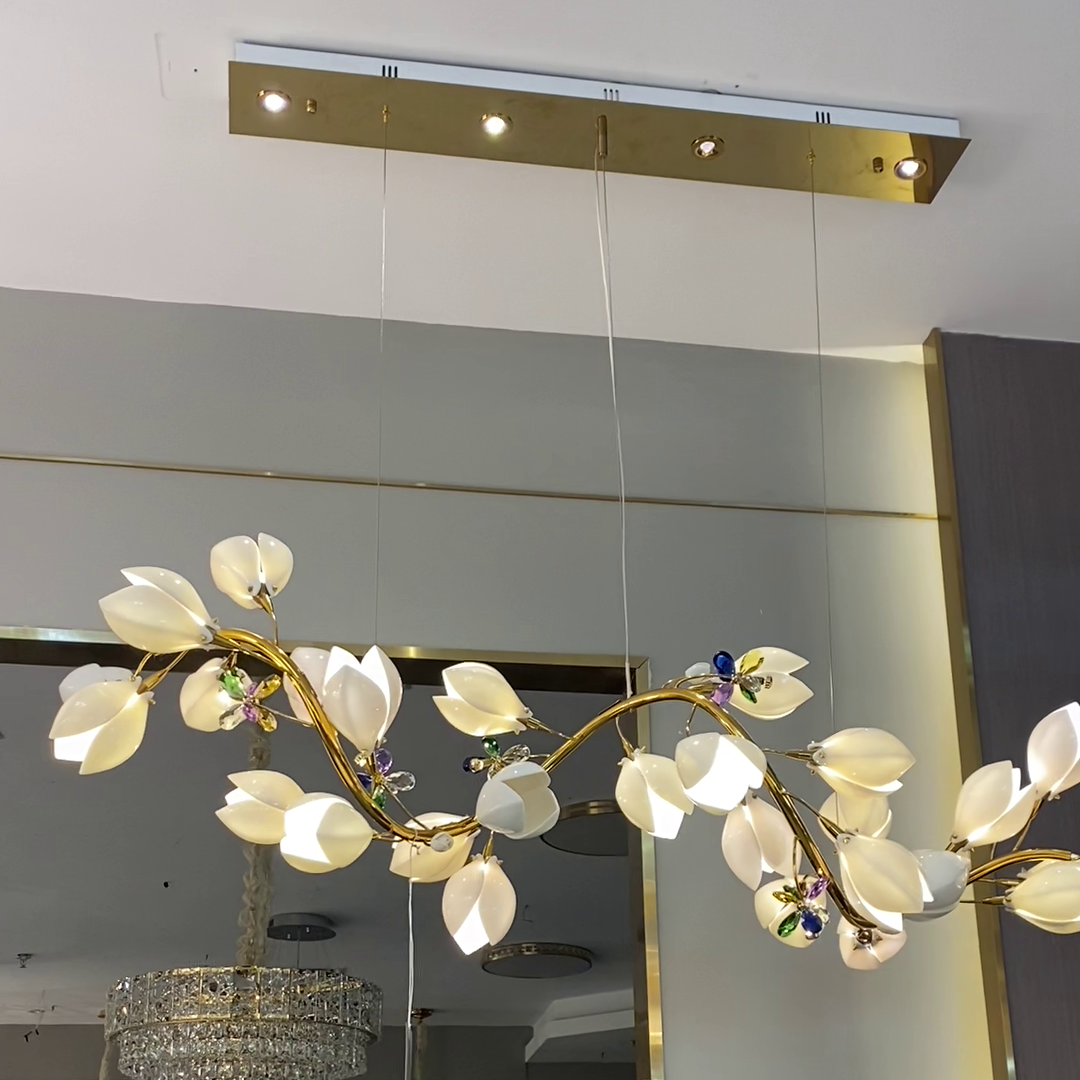Art Design Creative Ceramic Magnolia Ring/Linear Chandelier for Bedroom/Living Room/Dining Room/Kitchen Island-MEET LIGHTING
