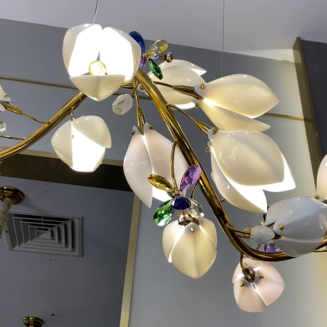 Art Design Creative Ceramic Magnolia Ring/Linear Chandelier for Bedroom/Living Room/Dining Room/Kitchen Island-MEET LIGHTING