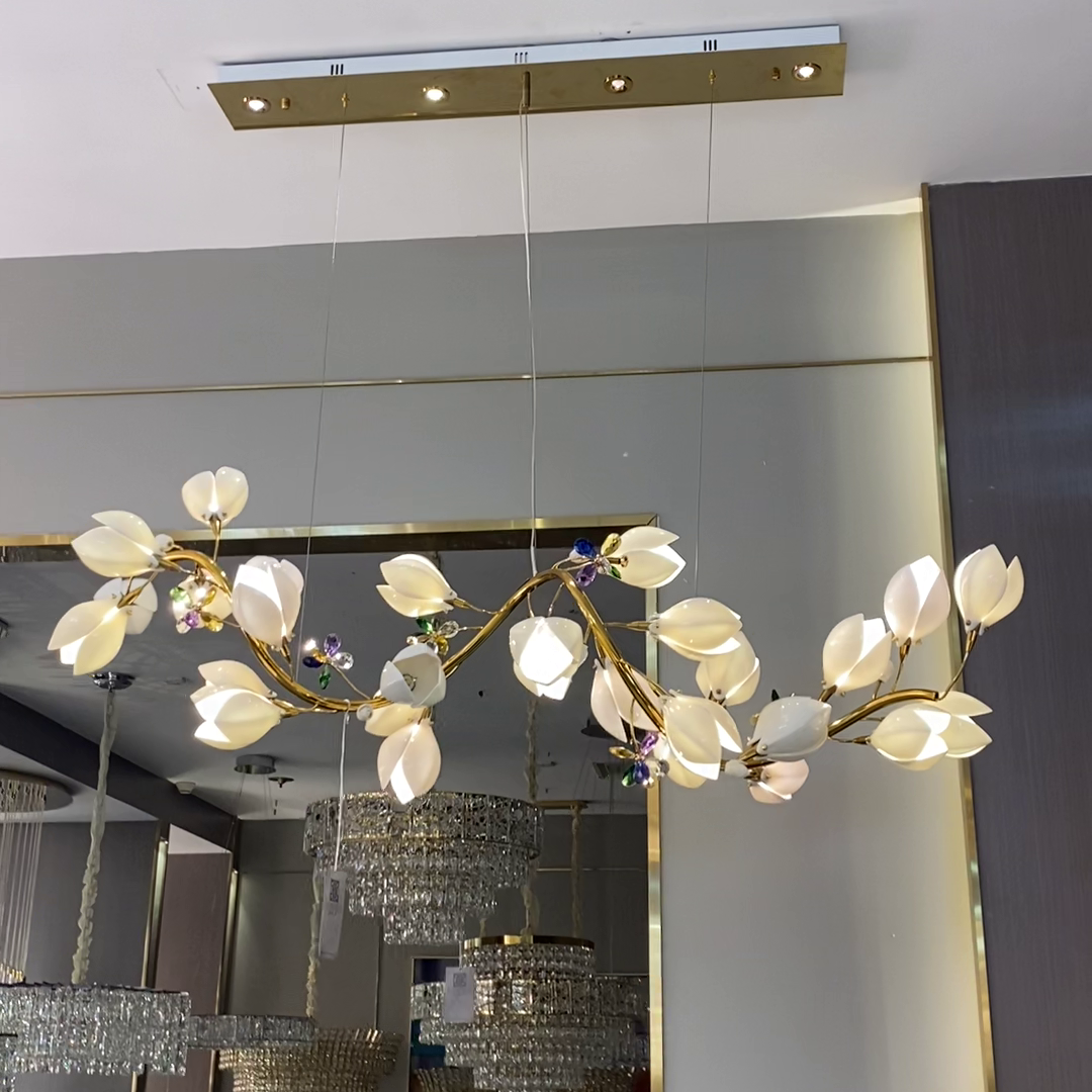 Art Design Creative Ceramic Magnolia Ring/Linear Chandelier for Bedroom/Living Room/Dining Room/Kitchen Island-MEET LIGHTING