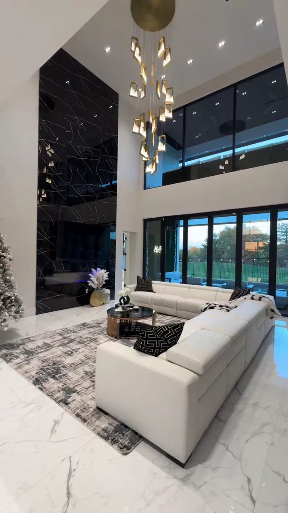 Modern Light Luxury Alabaster Chandelier in Gold Finish-MEET LIGHTING