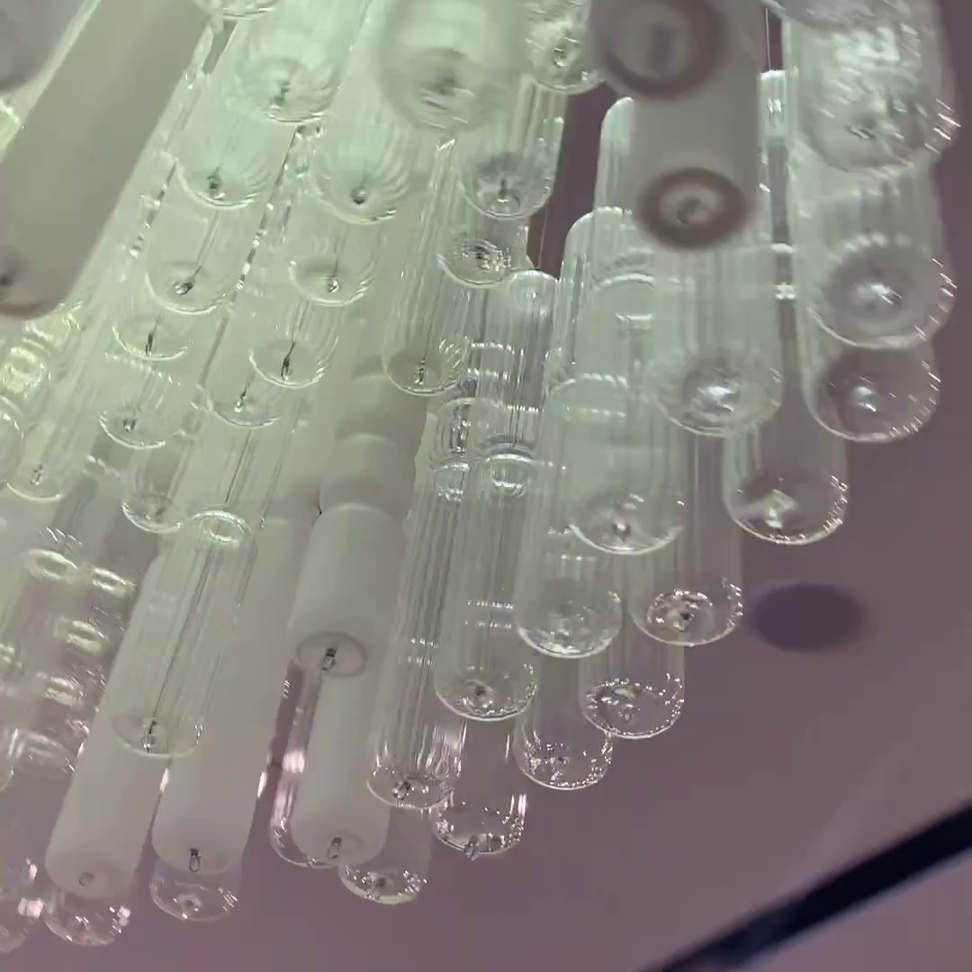 Modern Creative Art Design White&Transparent Tube Chandelier for Staircase/Foyer/Living Room-MEET LIGHTING
