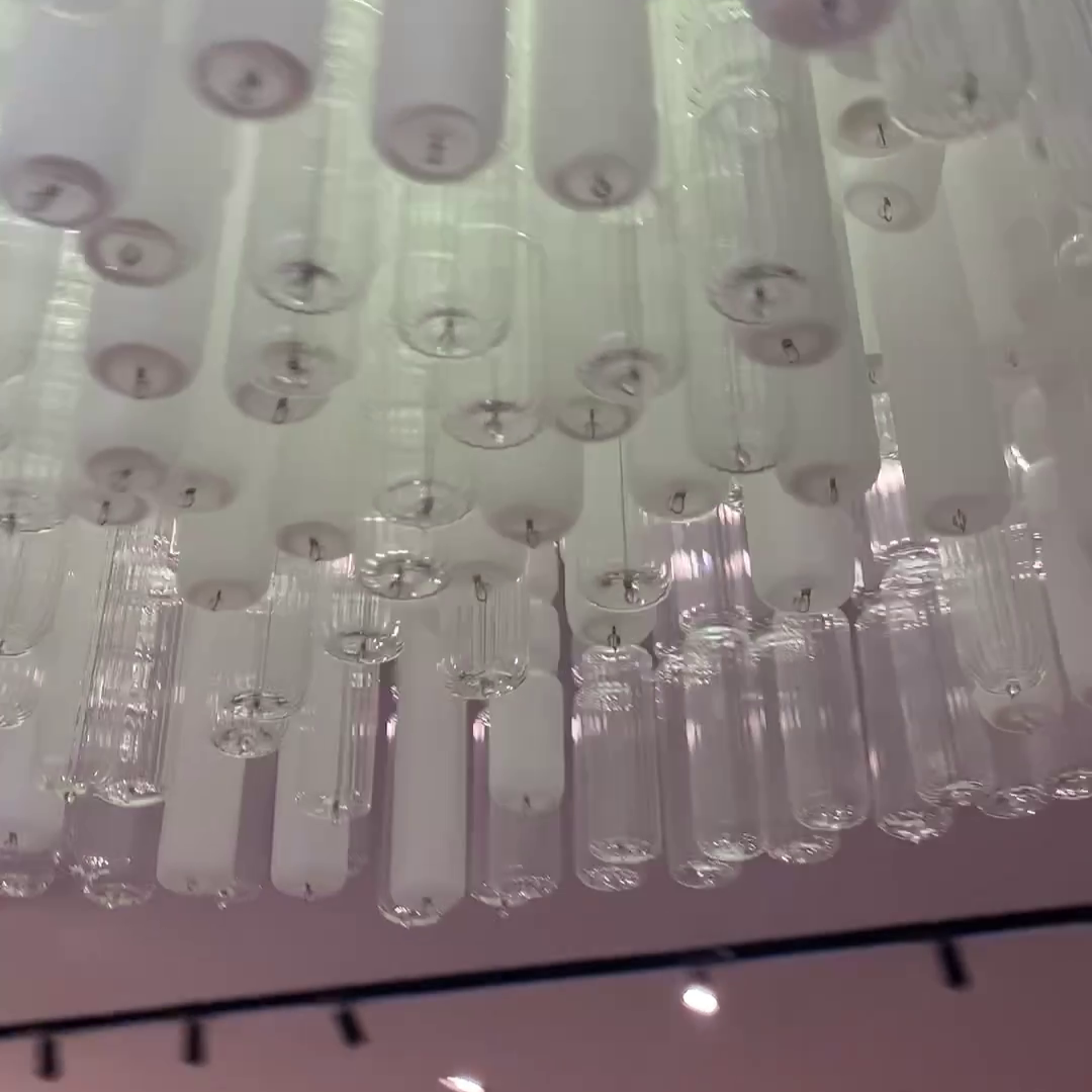 Modern Creative Art Design White&Transparent Tube Chandelier for Staircase/Foyer/Living Room-MEET LIGHTING
