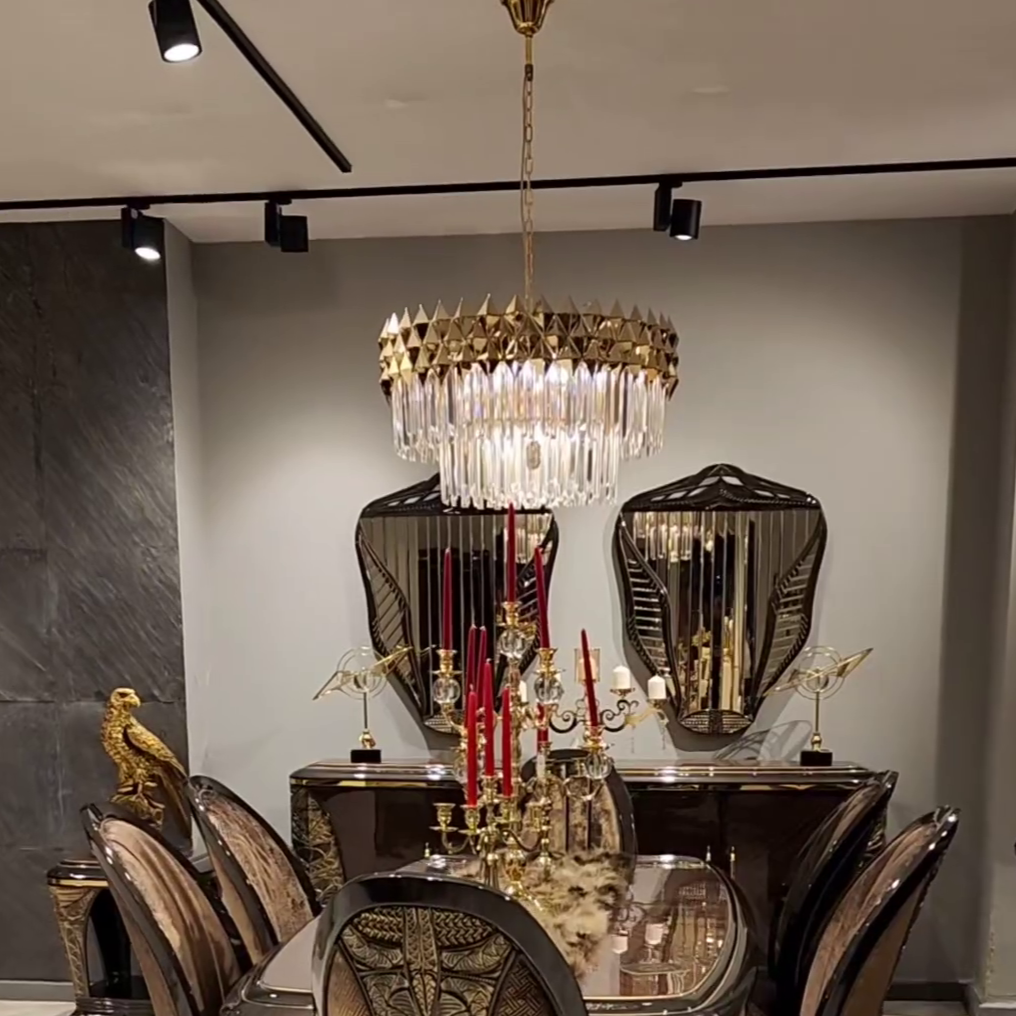 Luxury 1/2-Tier Round/Rectangular Gold Finish Crystal Chandelier for Living Room/Bedroom-MEET LIGHTING