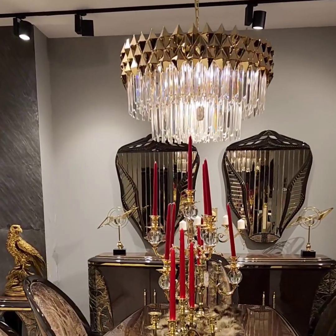 Luxury 1/2-Tier Round/Rectangular Gold Finish Crystal Chandelier for Living Room/Bedroom-MEET LIGHTING