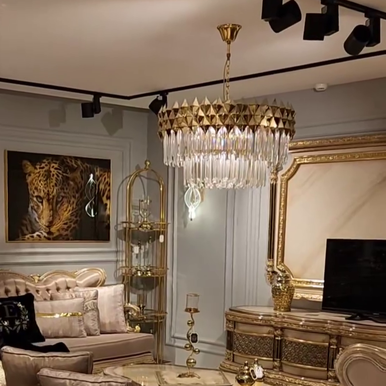 Luxury 1/2-Tier Round/Rectangular Gold Finish Crystal Chandelier for Living Room/Bedroom-MEET LIGHTING