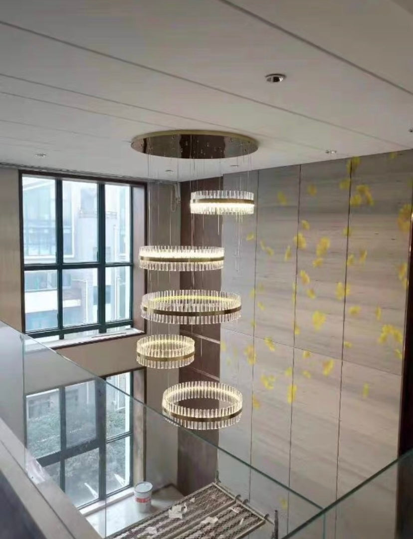 5-Ring Crystal Chandelier in Gold Finish-MEET LIGHTING