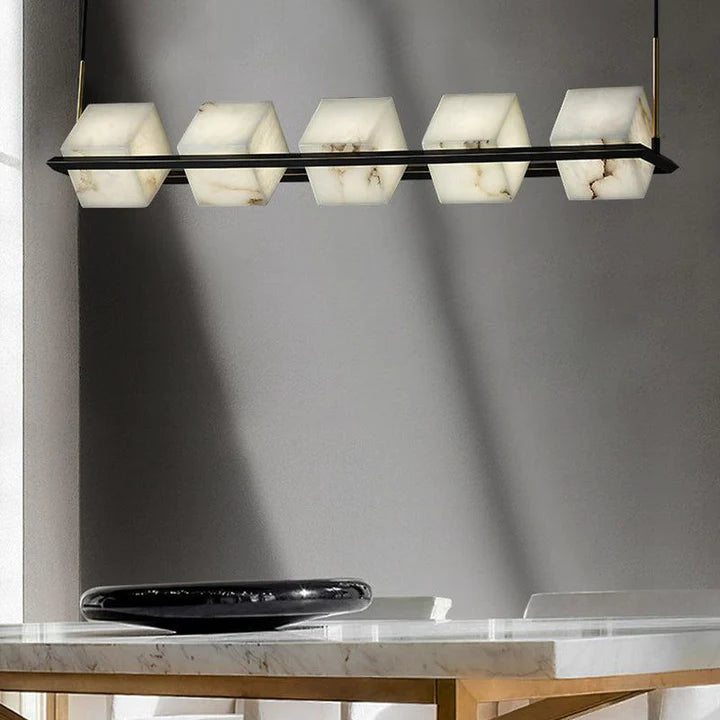 Modern Alabaster Cubic Island Chandelier, Kitchen Island Pendant Light, Pendant Lamp Over Dining Table-MEET LIGHTING