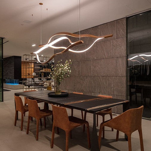 Modern Simple Brass Waving Chandelier for Living/Dining Room/Kitchen Island-MEET LIGHTING