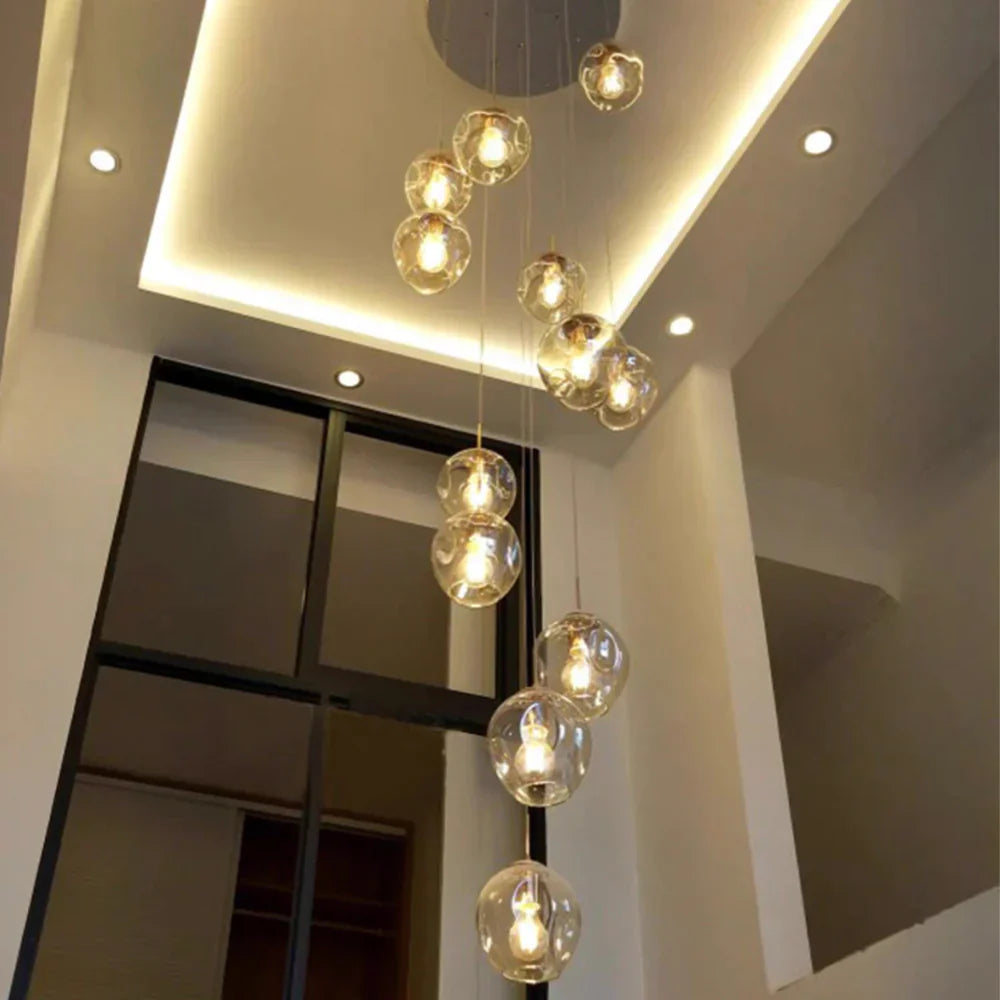 Nordic Designer Long Spiral Glass Chandelier Modern Light Luxury Decorative Light Fixture For Staircase/Hallway-MEET LIGHTING