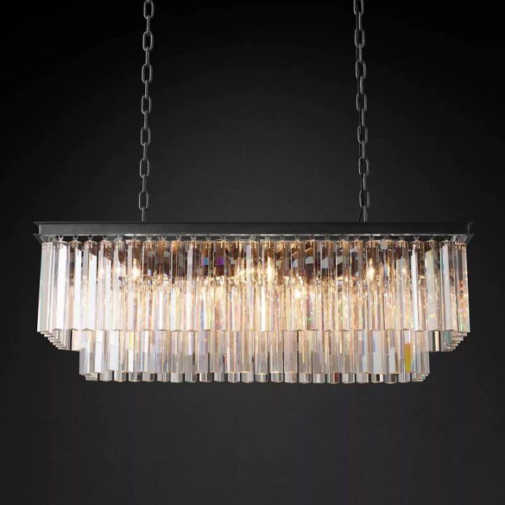1920s Odeon Crystal Art Deco Rectangular Chandelier 40"