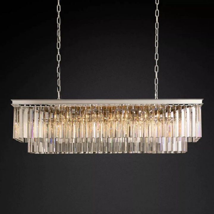 1920s Odeon Crystal Art Deco Rectangular Chandelier 49"