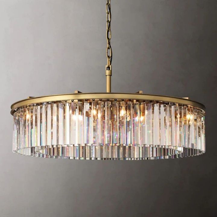 1920s Odeon Crystal Art Deco Single Round Chandelier 32"D/43"D