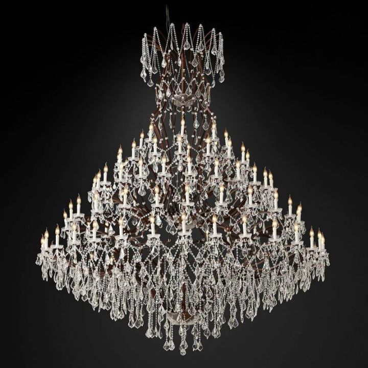 19th C. Rococo Iron & Crystal Round Chandelier 101"