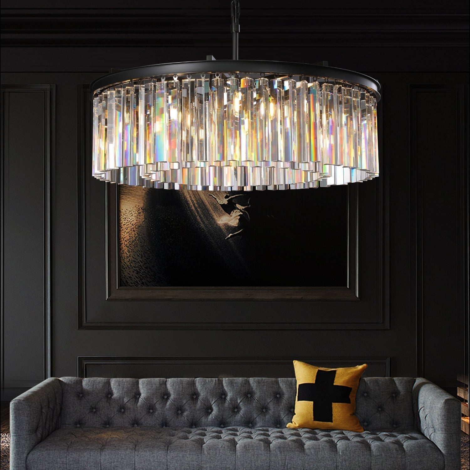 Rhys Round Chandelier 32" ,Crystal Prism