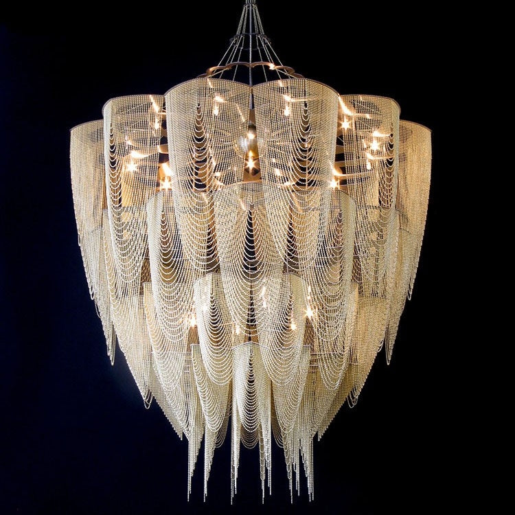 Oversized Post-Modern Aluminium Chain Tassel Pendant Chandelier for Large Living Room/Staircase/Villa-MEET LIGHTING