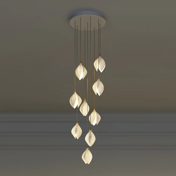 Nordic Magnolia Flower Ceramics Chandelier with Round Canopy-MEET LIGHTING